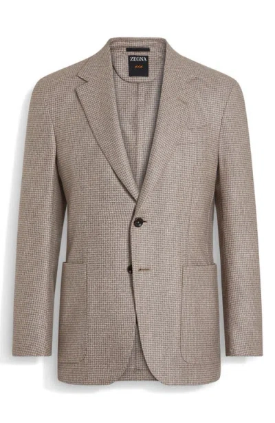 Zegna Gingham Single-breasted Blazer In Brown