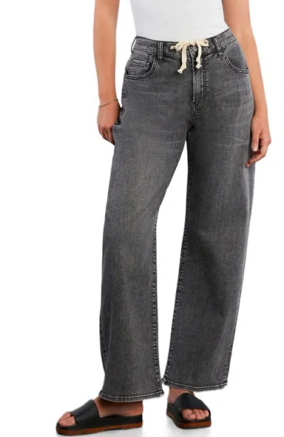 Hint Of Blu Ronnie Tie Front Barrel Leg Jeans In Gray