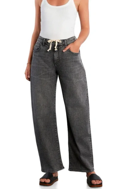 Hint Of Blu Ronnie Tie Front Barrel Leg Jeans In Gray