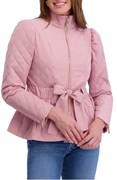 Kensie Quilted Peplum Jacket In Pink