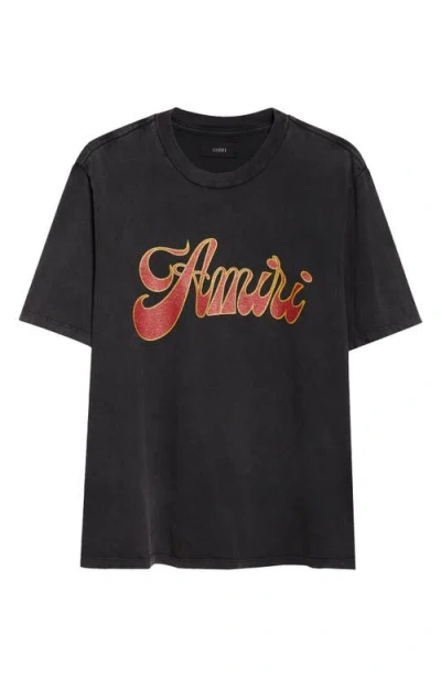 Amiri Black Crewneck Logo T-shirt In Black