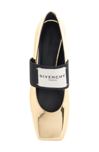 Givenchy Sliced Square Ballerinas In Mirror Effect Leather In Gold