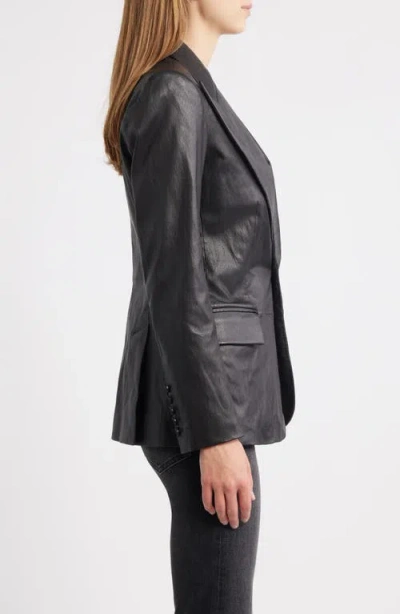 Frame The Peak Lapel Faux Leather Blazer In Black