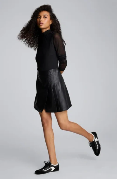 Kenneth Cole Jodie Long Sleeve Mixed Media Faux Leather Minidress In Black