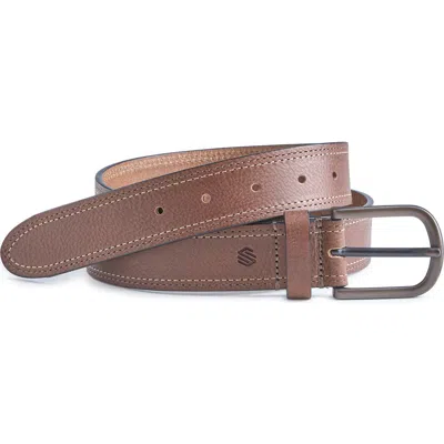 Johnston & Murphy Double Contrast Stitched Leather Belt In Brown