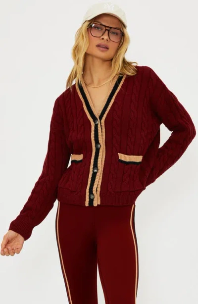Beach Riot Gene Long Sleeves Cardigan In Maroon Merlot In Burgundy