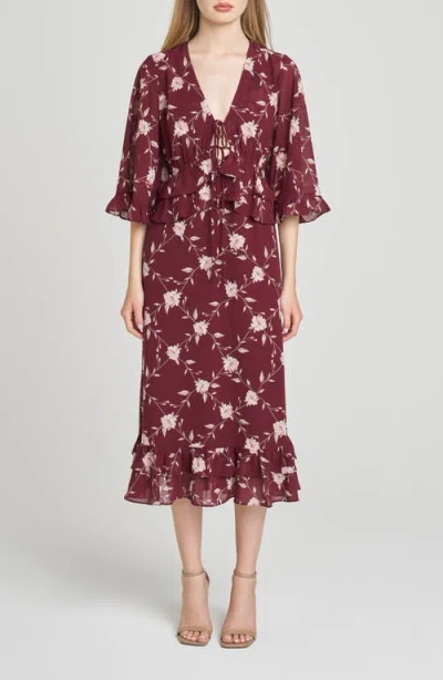 Wayf Ojai Midi Dress In Burgundy