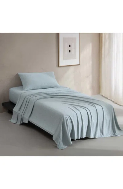 Calvin Klein Mélange Cotton Blend Jersey Sheet Set In Blue