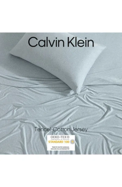 Calvin Klein Mélange Cotton Blend Jersey Sheet Set In Blue