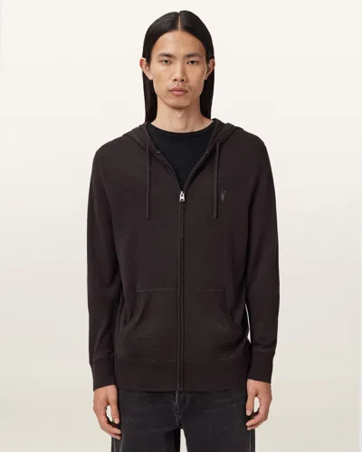 Allsaints Mode Merino Wool Slim Fit Full Zip Hoodie In Brown