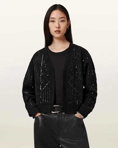 Allsaints Ava Clara Sequin Detail Cotton Blend Quilted Jacket In Black