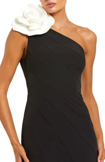 Mac Duggal Crepe One Shoulder Mermaid With 3d Flower Gown In Black