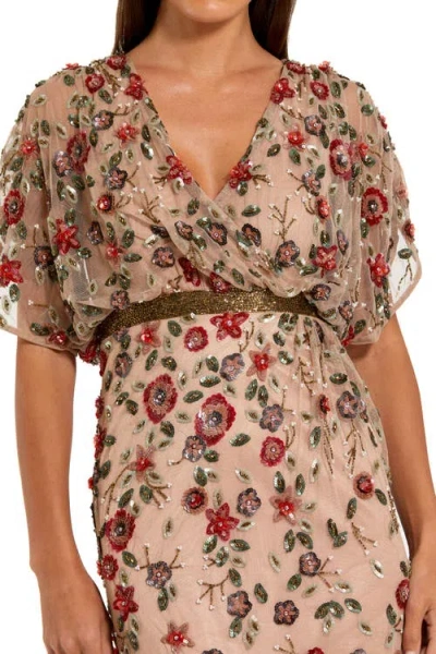 Mac Duggal 6158 Floral Long Formal Mother Of The Bride Sequin Dress In Multi