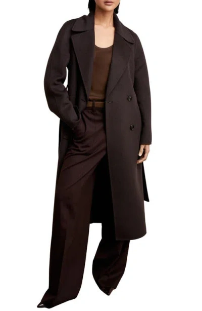 Reiss Chocolate Double-breasted Blindseam Coat Wool-blend In Gold