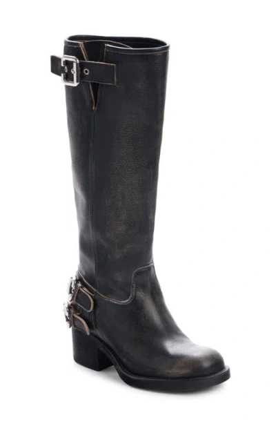 Chloé Dakota Burnished Leather Knee-high Moto Boots In Black