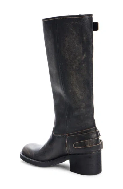Chloé Dakota Burnished Leather Knee-high Moto Boots In Black