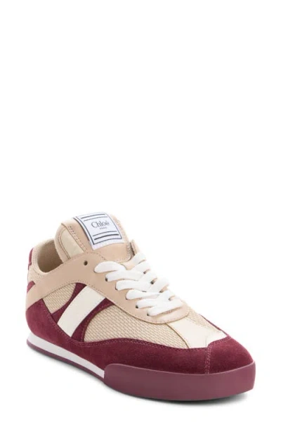 Chloé Kick Mixed Leather Retro Low-top Sneakers In Burgundy