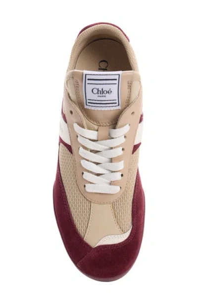 Chloé Kick Mixed Leather Retro Low-top Sneakers In Burgundy
