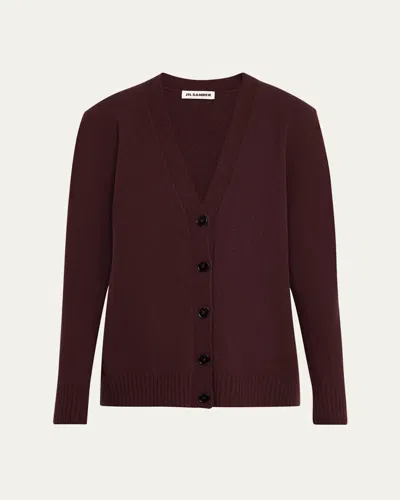 Jil Sander Button-front Wool Cardigan In Burgundy