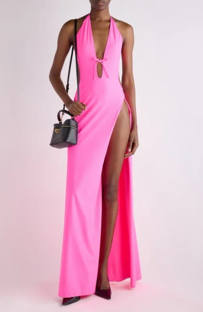 Balenciaga Long Halter Neck Dress Keyhole Detail In Pink