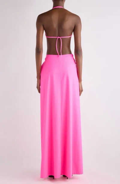 Balenciaga Long Halter Neck Dress Keyhole Detail In Pink