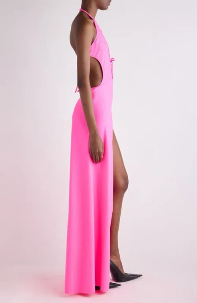 Balenciaga Long Halter Neck Dress Keyhole Detail In Pink