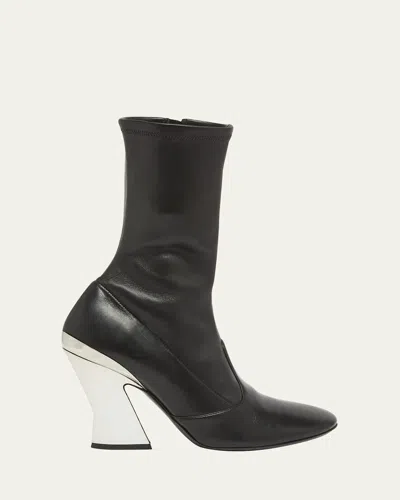 Givenchy Leather Metallic Sculpted-heel Ankle Booties In Black