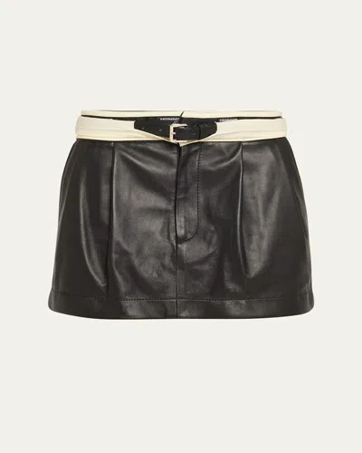Hommegirls Belted Flip-waist Leather Mini Skirt In Black