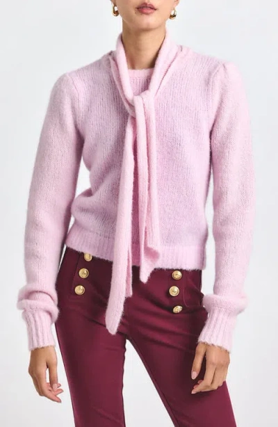 Derek Lam 10 Crosby Plush Knit Tie Neck Sweater In Slipper Pink In Pink