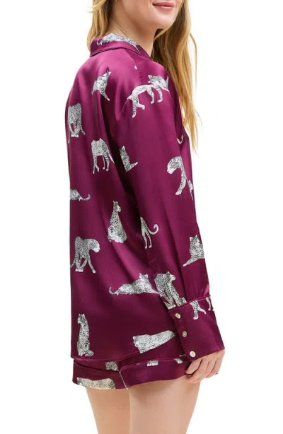 Petite Plume Panthre De Nuit Piped Silk Satin Short Pajamas In Red