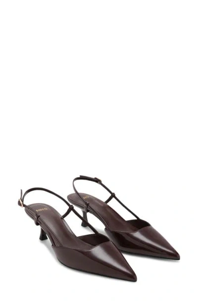 Mango Faux Leather Pointed Slingback Low Heeled Shoes In Brown