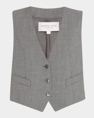 Michael Kors Single-breasted Wool-stretch Crop Vest In Gray