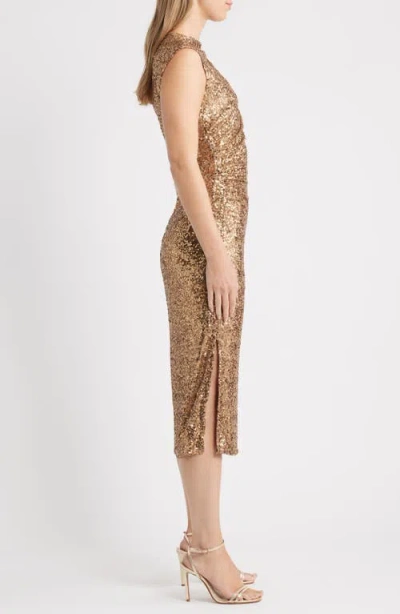 Anne Klein Women's Drape-neck Sleeveless Sequin Dress In Gold
