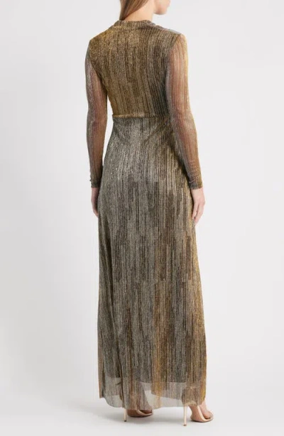Anne Klein Metallic Twist Front Long Sleeve Maxi Dress In Multi
