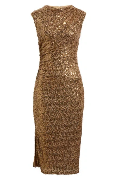 Anne Klein Women's Drape-neck Sleeveless Sequin Dress In Gold