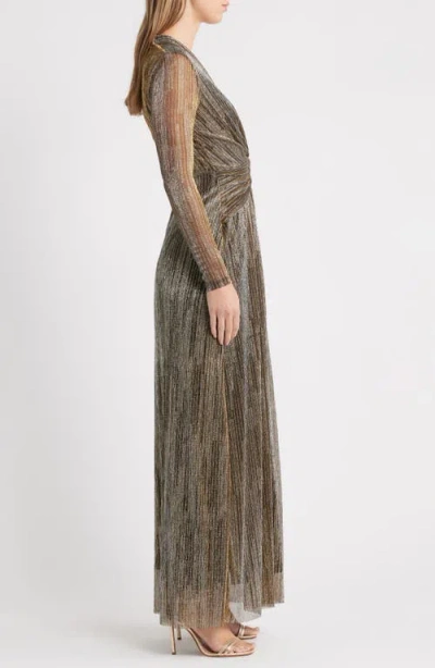 Anne Klein Metallic Twist Front Long Sleeve Maxi Dress In Multi