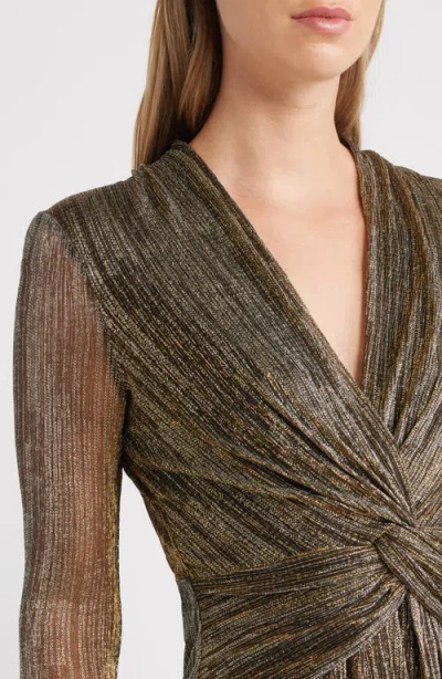 Anne Klein Metallic Twist Front Long Sleeve Maxi Dress In Multi