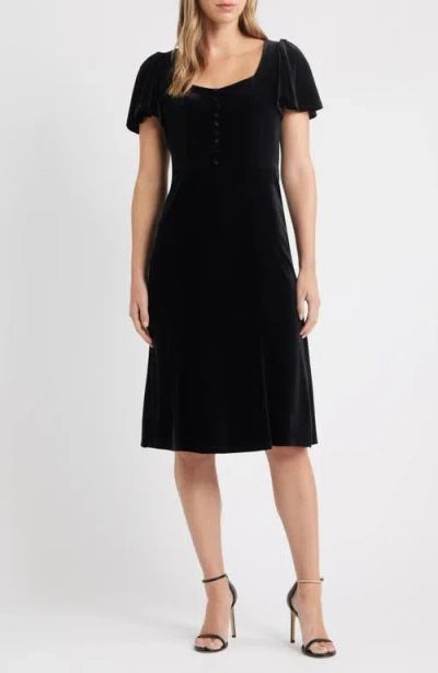 Anne Klein Women's Sweetheart-neck Puff Sleeve Velvet Midi Dress In Black |  ModeSens