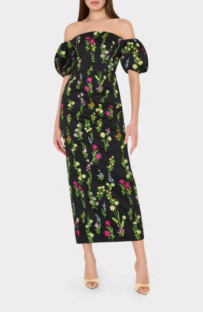 Milly Nira Bloom Embroidery Off The Shoulder Dress In Black