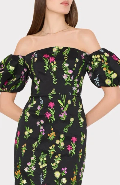 Milly Nira Bloom Embroidery Off The Shoulder Dress In Black