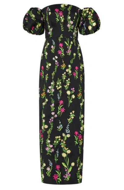 Milly Nira Bloom Embroidery Off The Shoulder Dress In Black