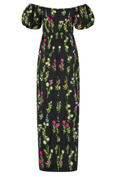 Milly Nira Bloom Embroidery Off The Shoulder Dress In Black