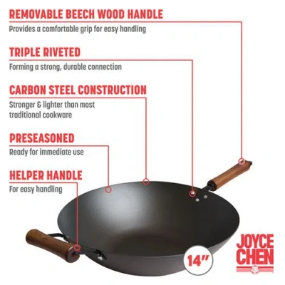 Joyce Chen Carbon Steel Preseasoned Wok, 14-inch In Black