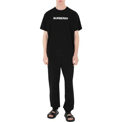 Burberry Men Black Crewneck T-shirt With Logo Lettering On The Front In Cotton Man In Black