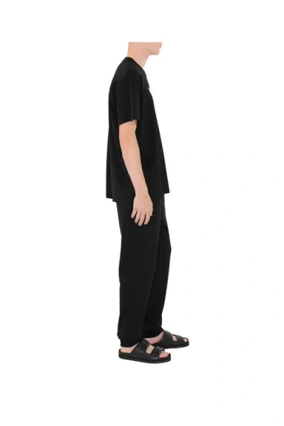 Burberry Men Black Crewneck T-shirt With Logo Lettering On The Front In Cotton Man In Black