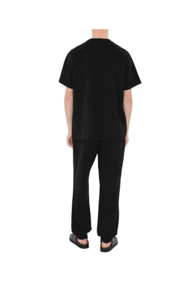 Burberry Men Black Crewneck T-shirt With Logo Lettering On The Front In Cotton Man In Black