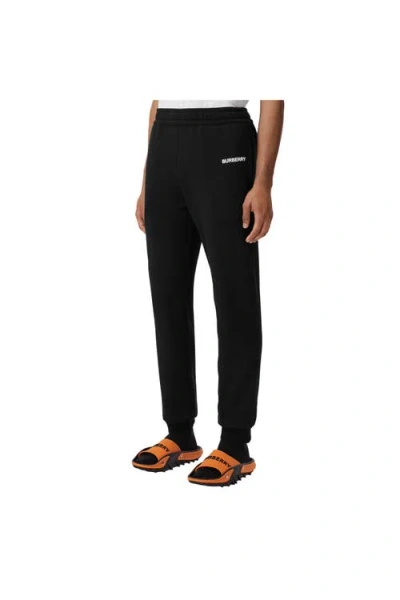 Burberry Men Black Crewneck T-shirt With Logo Lettering On The Front In Cotton Man In Black