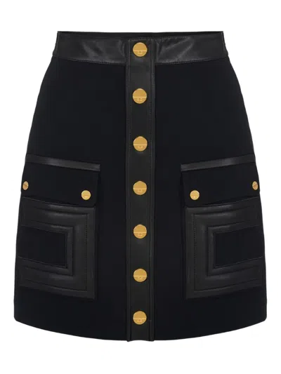 Elisabetta Franchi Double Crepe Mini Skirt With Logo Details In Black