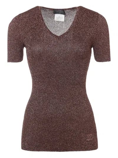 Pre-owned Chanel 1996 Metallic Knit Top In Brown