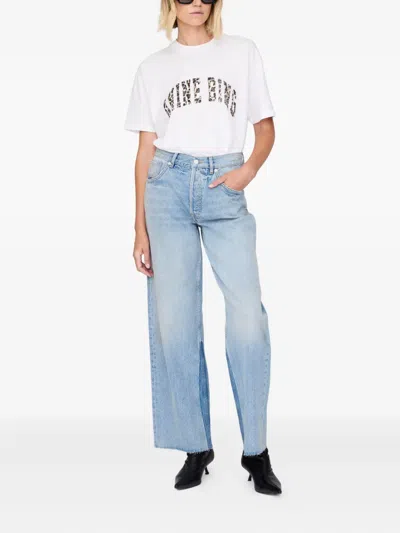 Anine Bing Ivory T-shirt With Leopard Logo Women In White